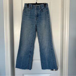 Denim Forum Farrah High Rise Wide Leg Jeans | Raw Hem | Light Medium Wash | 25